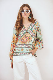 POSITIONAL PRINT BLOUSE - GREEN