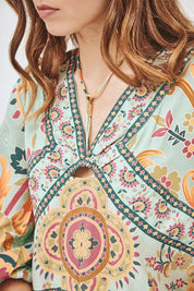 POSITIONAL PRINT BLOUSE - GREEN
