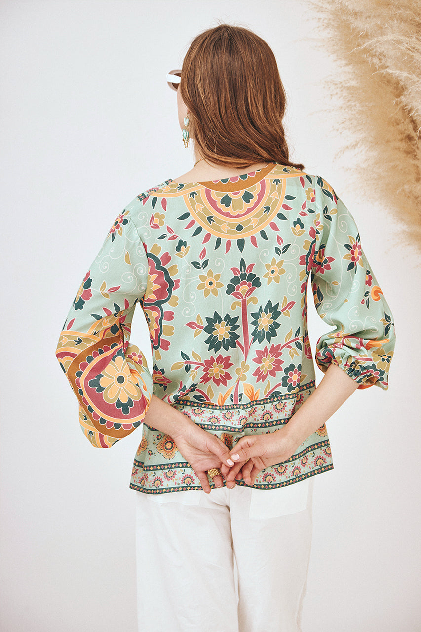 POSITIONAL PRINT BLOUSE - GREEN