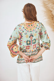 POSITIONAL PRINT BLOUSE - GREEN