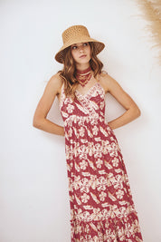 VESTIDO MIDI DE TIRANTES ESTAMPADO BORDADO - CORAL