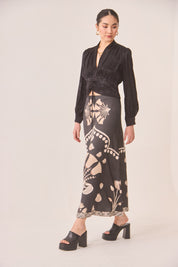 FALDA BICOLOR MOTIVOS FLORALES - BLACK