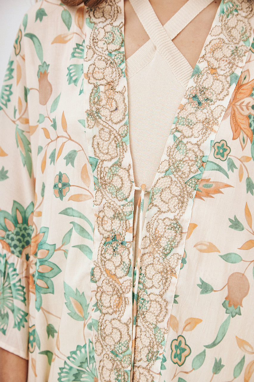 KIMONO ESTAMPADO BORDADO - CRUDO