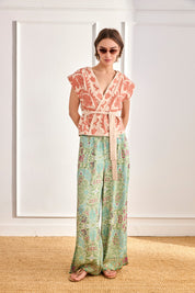 Floral pleated trousers - Blue