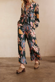 Straight-leg fluid trousers with embroidery - green