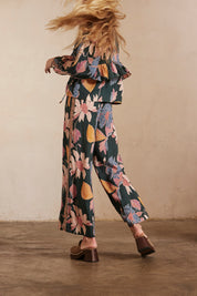 Straight-leg fluid trousers with embroidery - green