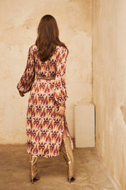 Long-sleeved printed MIDI dress - Wine