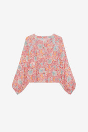 BLOUSE MAO COLLAR FLOWERS - PINK