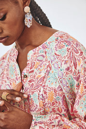 BLOUSE MAO COLLAR FLOWERS - PINK