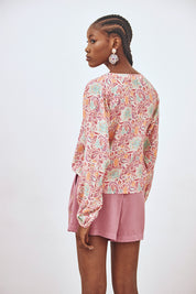 BLOUSE MAO COLLAR FLOWERS - PINK