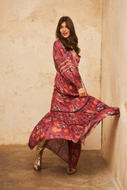 Long-sleeved printed dress with embroidery - Grape