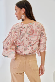 RUFFLED PRINTED CROPPED BLOUSE - PINK