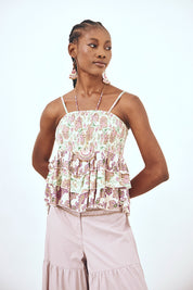 MIXED PRINT STRAP TOP - PINK