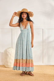 LONG PRINTED DRESS - BLUE