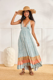 LONG PRINTED DRESS - BLUE