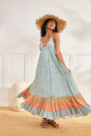 LONG PRINTED DRESS - BLUE