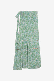 EMBROIDERED PRINTED LONG PAREO SKIRT - GREEN