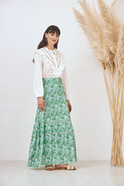 EMBROIDERED PRINTED LONG PAREO SKIRT - GREEN