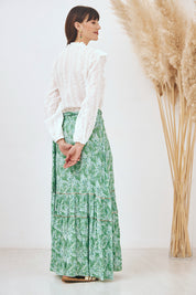 EMBROIDERED PRINTED LONG PAREO SKIRT - GREEN