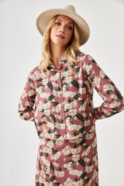 BLUSA CAMISERA FLORES - BURGUNDY