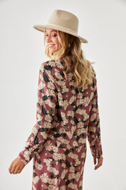 BLUSA CAMISERA FLORES - BURGUNDY