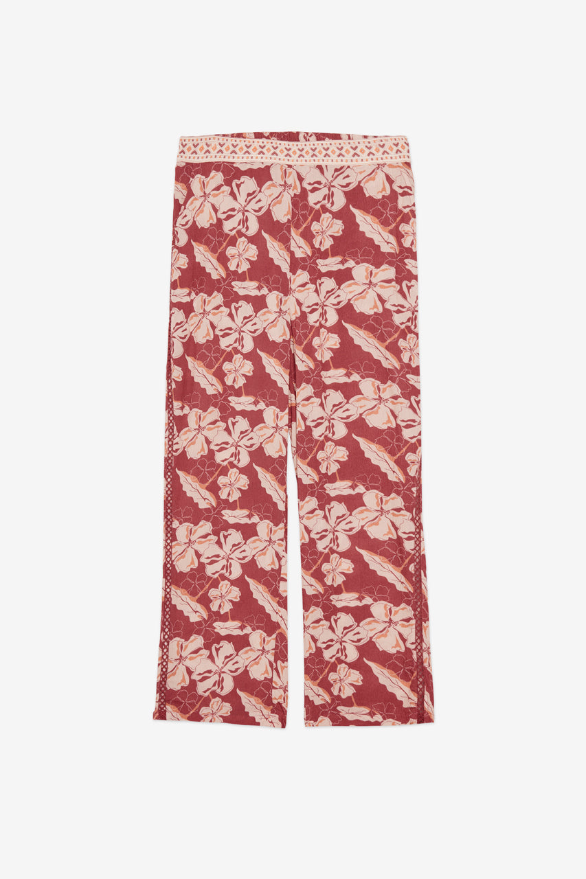 EMBROIDERED PRINT MIDI TROUSERS - CORAL