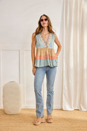 STRIPED PRINTED TOP - BLUE