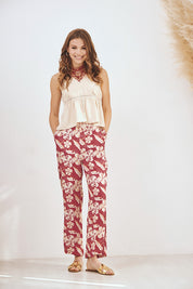 EMBROIDERED PRINT MIDI TROUSERS - CORAL