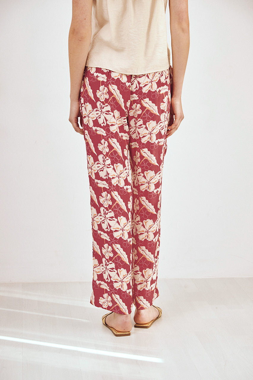 EMBROIDERED PRINT MIDI TROUSERS - CORAL