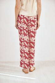 EMBROIDERED PRINT MIDI TROUSERS - CORAL