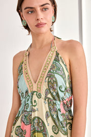VESTIDO PAISLEY HALTER  - VERDE