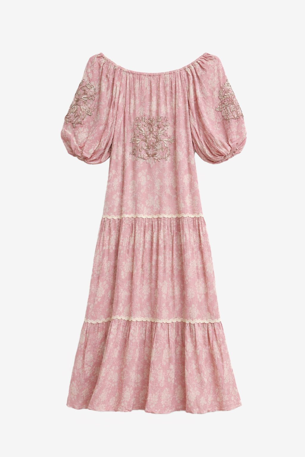 FLORAL DRESS WITH BARDOT NECKLINE - PINK