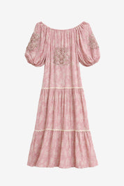 FLORAL DRESS WITH BARDOT NECKLINE - PINK