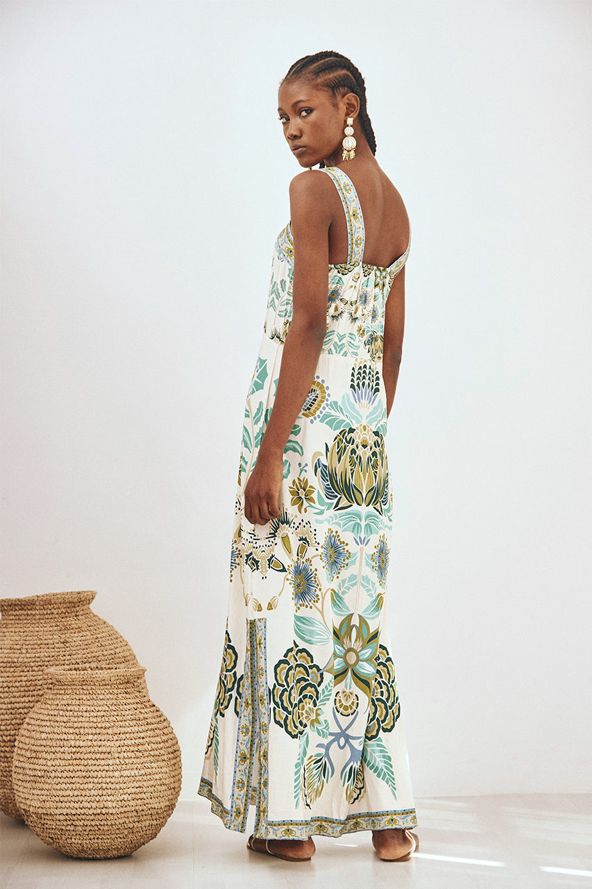 VESTIDO DE TIRANTES ESTAMPADO - VERDE
