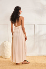 VESTIDO HALTER BORDADO - CRUDO