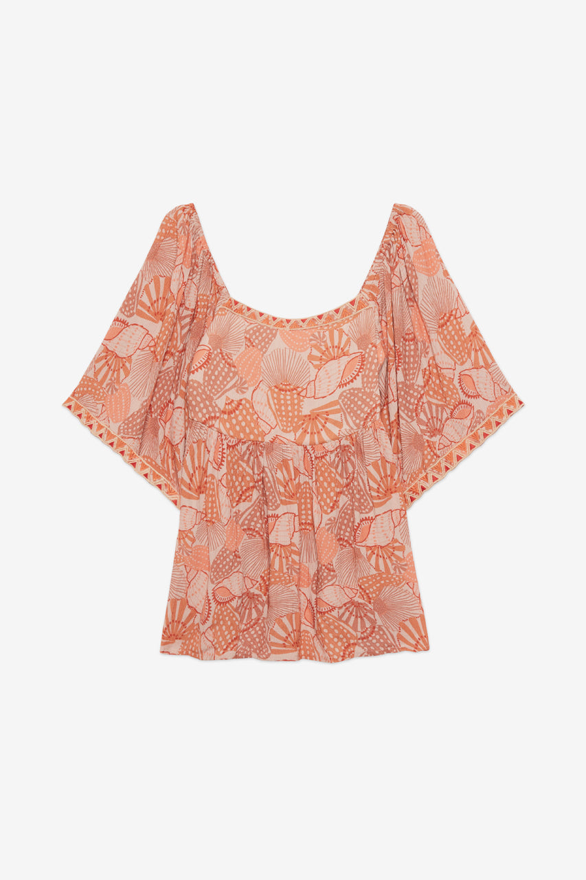 BLUSA MANGA CORTA ESTAMPADA BORDADA - PEACH
