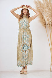 VESTIDO HALTER MANDALAS - CAQUI