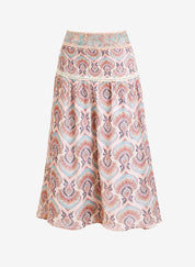 PAISLEY SKIRT WITH EMBROIDERY WAIST - PINK