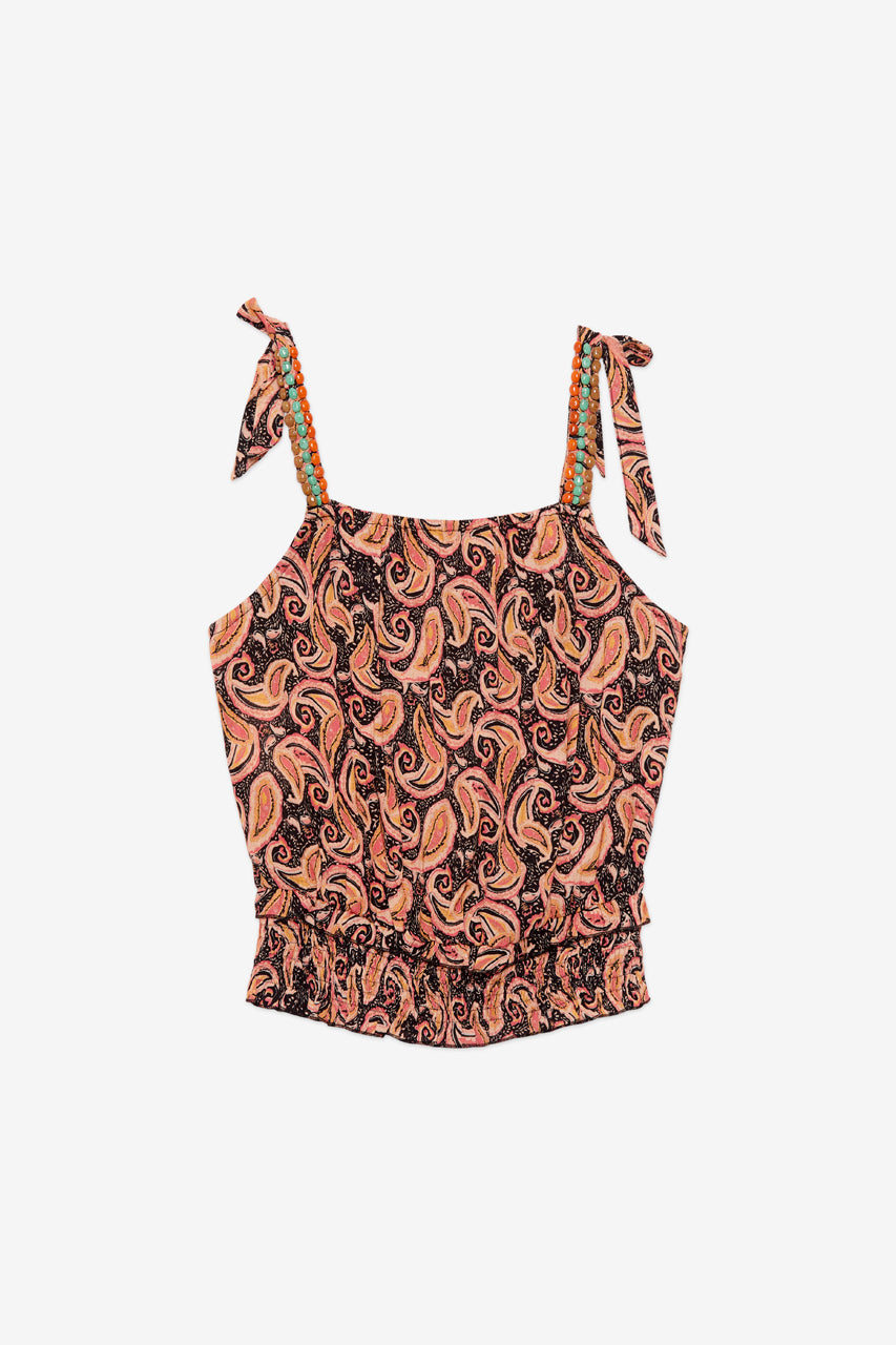 TOP ESTAMPADO CON PEDRERÍA TIRANTES - NEGRO