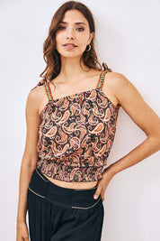 TOP ESTAMPADO CON PEDRERÍA TIRANTES - NEGRO