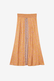EMBROIDERED PRINTED LONG SKIRT - OCHER