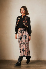 Printed MIDI Skirt - Black