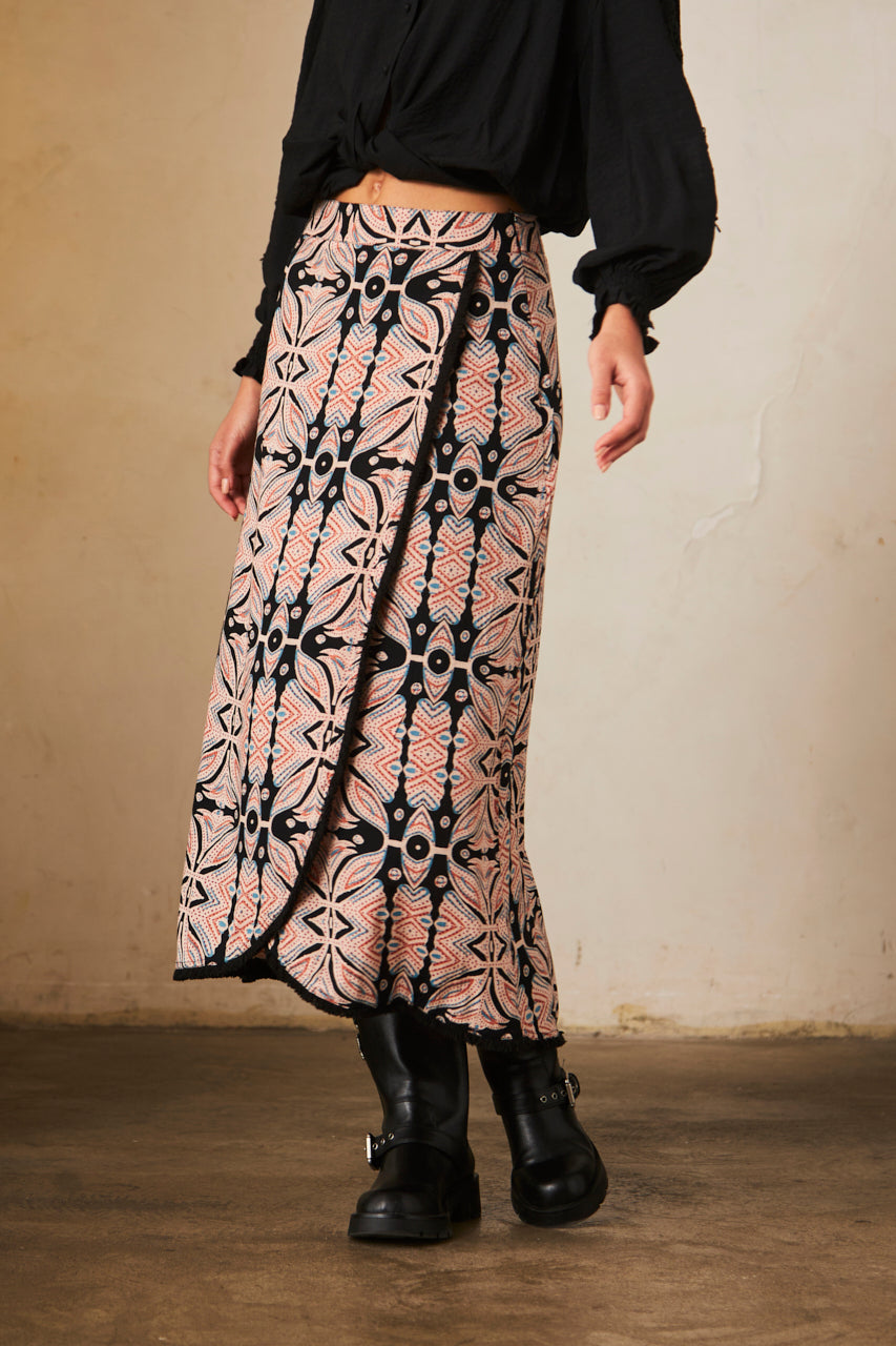 Printed MIDI Skirt - Black