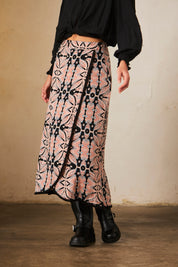 Printed MIDI Skirt - Black