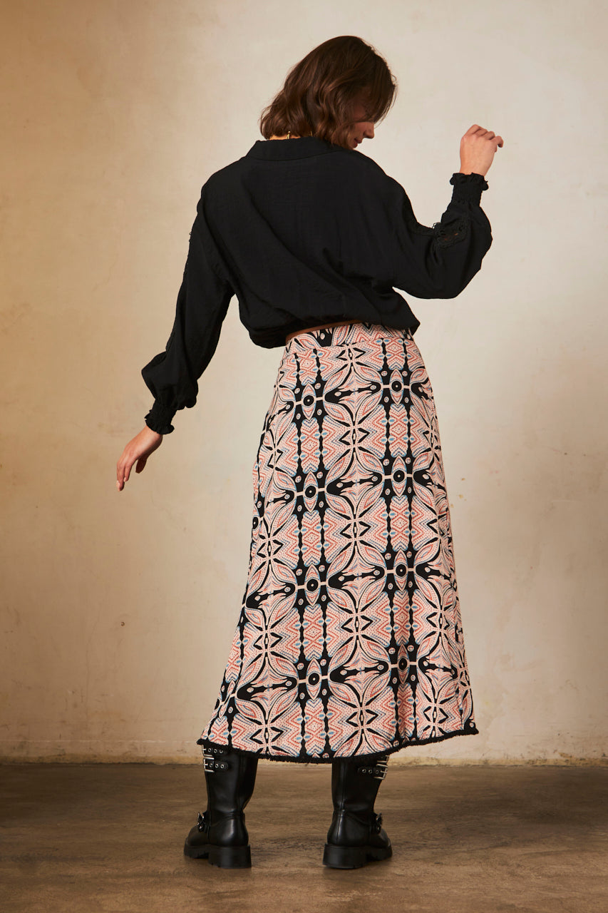 Printed MIDI Skirt - Black