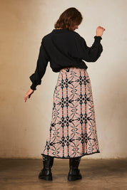 Printed MIDI Skirt - Black