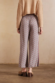 PRINTED FLUID STRAIGHT PANTS WITH EMBROIDERY - ROSE