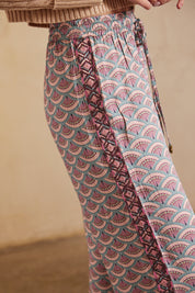 PRINTED FLUID STRAIGHT PANTS WITH EMBROIDERY - ROSE