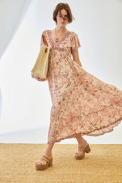 EMBROIDERY DRESS WITH RUFFLE SLEEVES - PINK