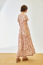 EMBROIDERY DRESS WITH RUFFLE SLEEVES - PINK